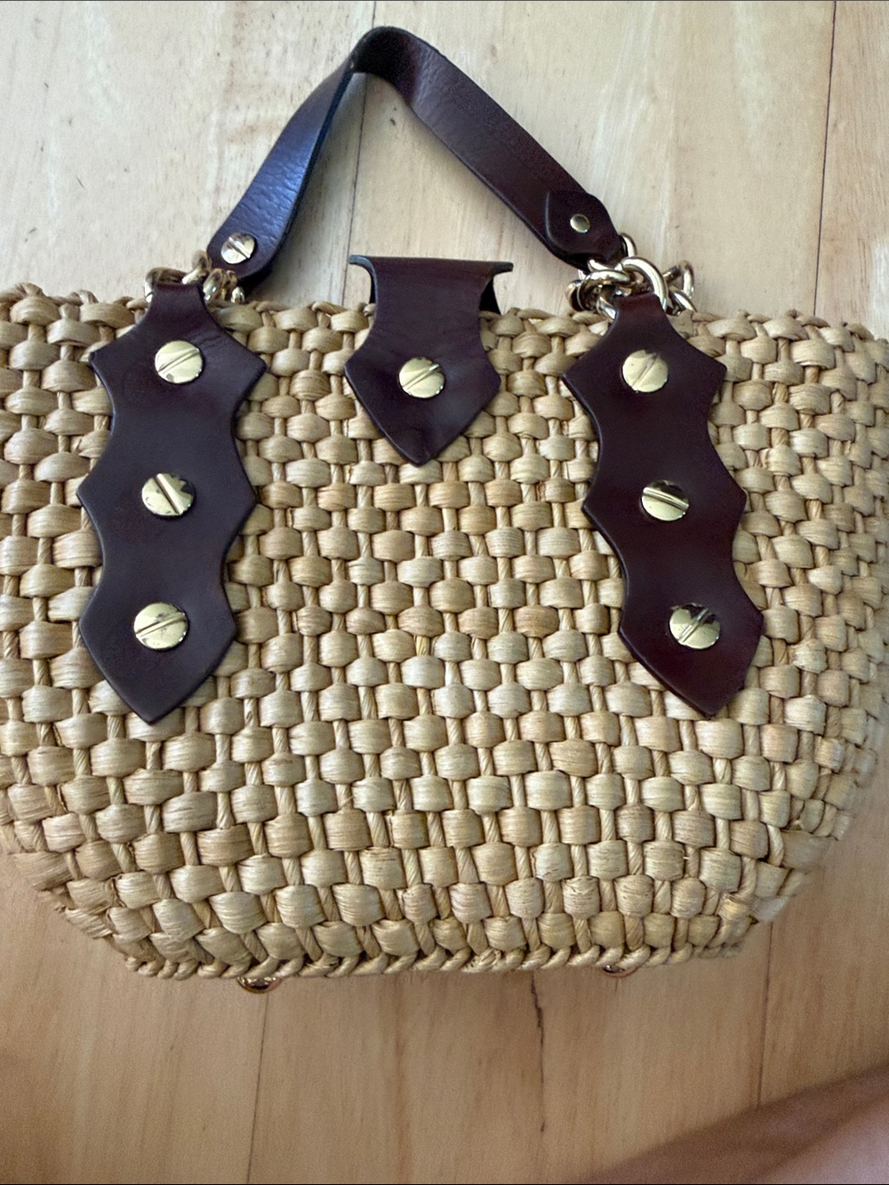 Michael Kors Woven Straw Tote with Brown Leather and Gold Hardware - Picture 5 of 6